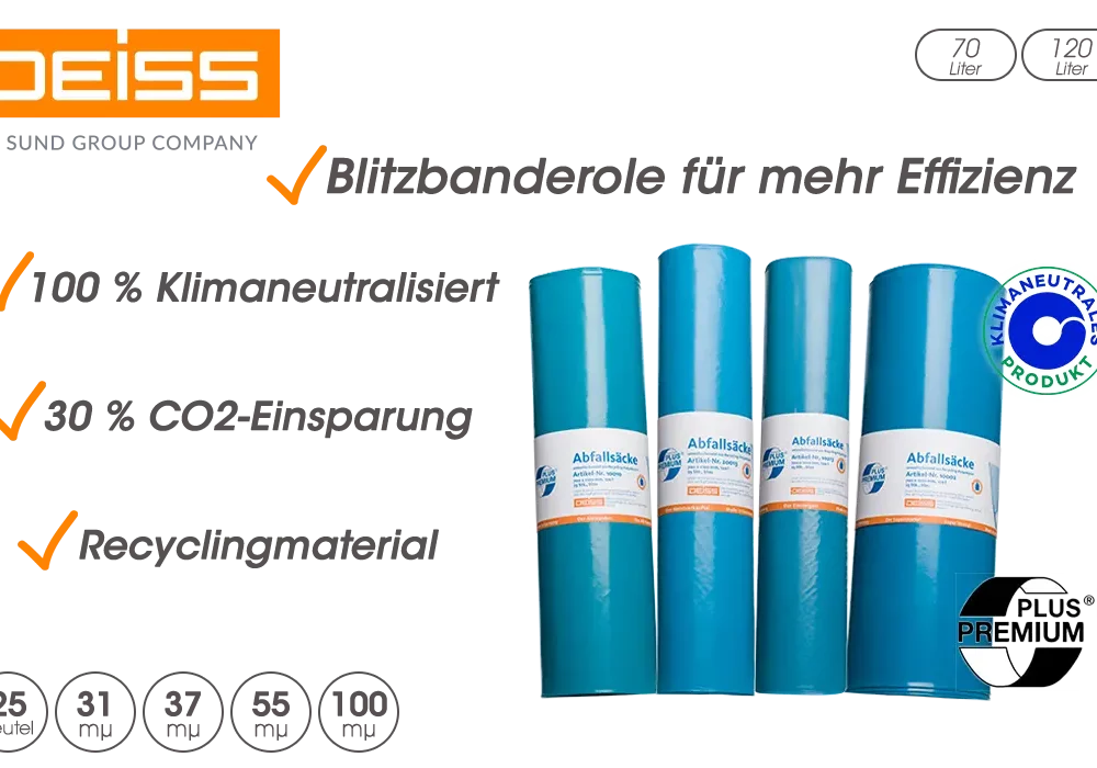 Deiss Premium Plus Müllsäcke - 100% Klimaneutralisiert - maximale durchstoß- und Reißfestigkeit