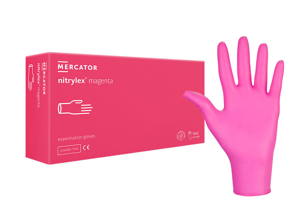 Nitrylex Magenta Nitrilhandschuhe – puderfreie, latexfreie Schutzhandschuhe in leuchtendem Magenta, für medizinische und kosmetische Anwendungen