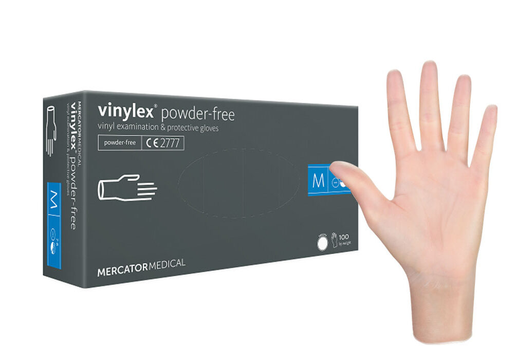 Mercator Vinylex puderfreie Vinylhandschuhe – latexfreie Einweghandschuhe für hygienischen Einsatz