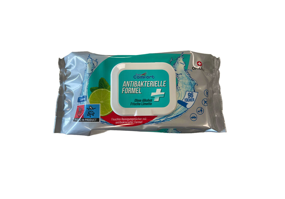 Feuchte Reinigungstücher mit antibakterieller Formel