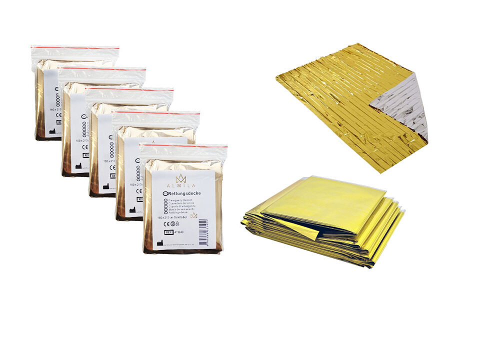 Notfall-Rettungsdecke – 160x210 cm Gold/Silber - 5 Stück